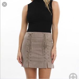 Kittenish Lace Up Suede Skirt